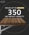 Wall Mount Foldable Teak Shower Bench 17 By 12.6 Inch Teakwood Bath Seat with RHINO ALLOY frame shown with 350 lbs weight capacity