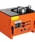 Heavy Duty Electric Rebar Bender With A Beastly 3000W Motor, orange unit with control panel and steel bending rollers.