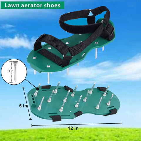Heavy Strap Lawn Aerator Shoes With 26 Stainless Steel Spikes for Grass And Soil Aeration on blue sky background