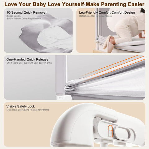 Height Adjustable Toddler Bed Rail With Thick Reinforced Guard One Hand Swing Down Safety Bed Rail feature details