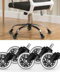 5pcs Inch Universal Wheel PU Metal Caster Smooth Silent on office chair, showcasing black wheels with silver rims.