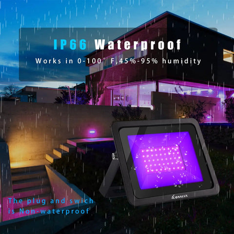 365Nm 50W LED Black Light With US Plug And Switch 4.9 Ft Cord IP66 Waterproof Indoor Outdoor Stage Lighting for glow parties