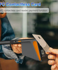 Person using NFC card with 4G And WiFi POS Terminal With Android 12, 3GB RAM, 16GB ROM, 8 Inch IPS Touch Screen, 58mm receipt printer