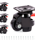 Top Shelf Leveling Casters Set Of 4 Beast Mode Ratchet Arm Base With 3300 Lbs Capacity showing black rubber caster with height adjustment.
