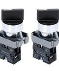 22mm 2 Position Momentary Selector Switch 1NO 660V 10A Industrial Grade Metal Head IP65 Weatherproof Pack of 2 front view
