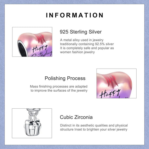Information on Birthstone Charm 925 Sterling Silver Pendant Dangle Beads Hot Air Balloon Necklace details and materials