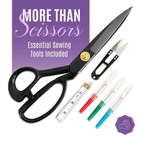 Ultra Sharp 9 Inch Fabric Scissors For Heavy Duty Cutting, black sewing scissors with measuring tape and seam rippers