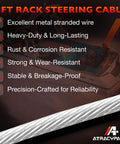 Back Mount Rack And Pinion Boat Steering Cable Kit 13Ft SS14113 with metal stranded wire and corrosion-resistant features
