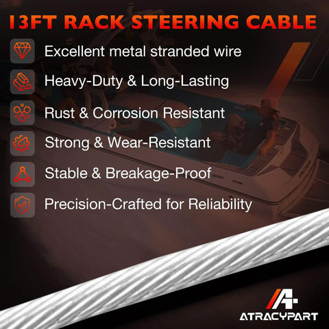 Back Mount Rack And Pinion Boat Steering Cable Kit 13Ft SS14113 with metal stranded wire and corrosion-resistant features