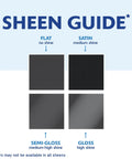 Sheen guide showing flat, satin, semi-gloss, and gloss finishes for 2X Ultra Cover Satin Granite Spray Paint for interior and exterior surfaces.
