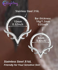 V Shaped 16G Septum Ring Clicker In 316L Stainless Steel With Wing Blade Piercing Jewelry For Nose, Daith, Helix And Cartilage, 10 Mm Inner Diameter, Women Friendly