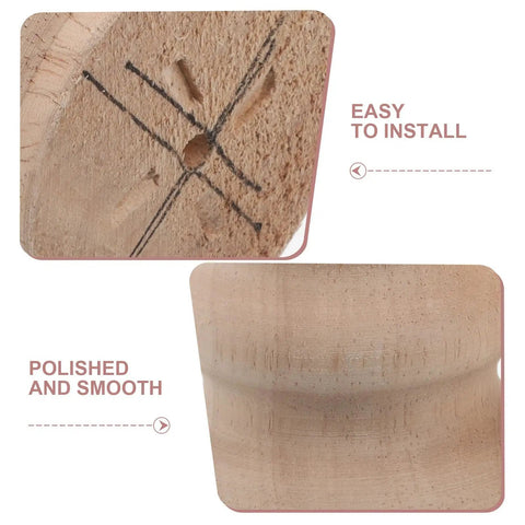 Close-up of a 2-piece solid wood table leg set with 3-inch unfinished bun feet, showing natural rustic grain and smooth finish.