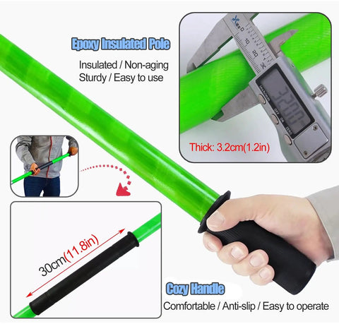 Close-up of epoxy insulated pole handle of High Voltage Rescue Hook With Epoxy Insulated Pole For Electrical Rescue And Safety, Reaches 3.3 To 9.8 Feet, Anti Electrocution Lifesaving Tool For Electricians And Emergency First Aid On The Go