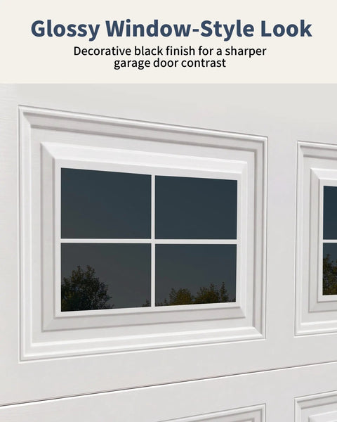 Close-up of 32 Piece Magnetic Faux Window Panels For Steel Garage Doors, 6x4 Inch Each, Glossy Realistic Look