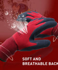 Two Pairs Winter Work Gloves For Men And Women Built For Cold Days Freezer Safe with nylon shell and fleece lining illustration.