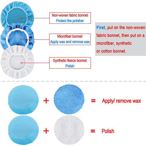 Twelve Piece Set Of Five To Six Inch Car Polisher Bonnets Microfiber Polishing Covers Waxer Bonnets Buffing Pads With Elastic Stretch Fit For Auto Detailing And Waxing, 5-6 inch bonnets