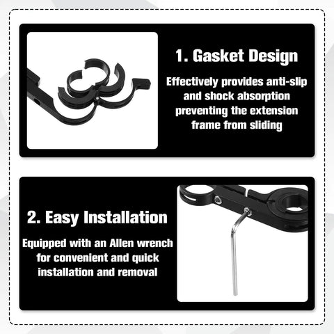Gasket design and Allen wrench feature of 7.9 Inch Bike Handlebar Extender Aluminum Alloy Bracket Extension For Double Mounts Includes Handlebar Gloves Perfect For Bike Mounts Light Lamp Fits 31.8mm And 25.4mm Bar Calibers Heavy Duty Durable Corrosion Resistant Design.