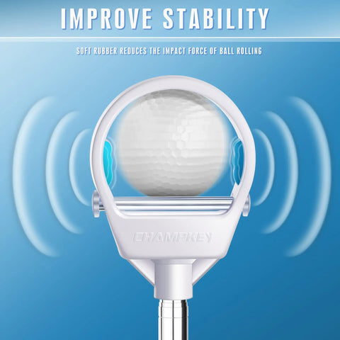 Improved stability feature of Upgraded Auto Locking Golf Ball Retriever with thick telescopic shaft, close-up view.