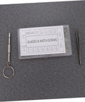 1000 Piece Stainless Steel Miniature Screws Kit For Glasses Phones Watches And Eyewear With Screwdriver And Tweezers Included All In One Assorted Sizes Rust Resistant Easy Install Go To Repair Set visible with screws, a screwdriver, and tweezers.