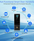 Premium Heavy Duty Smart Door Lock With App Control And Fingerprint Entry For Main Entrances showing app control, auto lock, and fingerprint features.