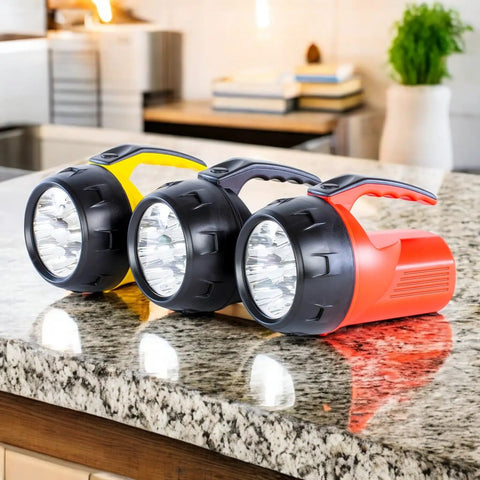 Handheld Flashlight Spotlight With 9 LED Beams Long Distance Focus Ultra Bright Everyday Use Tool Durable Portable Light Includes 4 AA Batteries Color Assortment