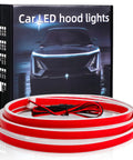 70 Inch White LED DRL Car Hood Light Strip with Dynamic Scan Start Up for Cars Trucks and SUVs, shown coiled with packaging