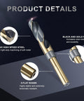 uxcell drill bit, 23/32 in, 1/2 in reduced 3-flat shank, high-speed steel, black and gold finish