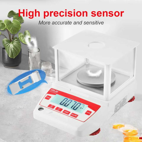 Analytical Balance 100g x 0.001g Precision Lab Scale With RS232 LCD Display, Windshield, External Calibration, Level Bubble