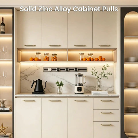 Champagne Gold Cabinet Pulls Set, 10 Pack 5 Inch Center Hole (128mm), Zinc Alloy Drawer Handles for kitchen cabinets