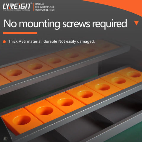 CNC Tool Rack Desktop Storage for Workshop and Garage, Heavy Duty Metal Tool Holder with ABS Inserts, orange slots shown