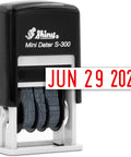 Top Notch Heavy Duty Self Inking Date Stamp Red Month Day Year Format Featuring Quick Swap Internal Pad And Simple Adjustment Dial for office use.
