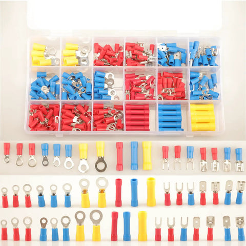 300Pcs 18 Types Crimp Connector Kit With Ring Spade Fork And Butt Terminals 6.3mm Quick Disconnect Terminals in organizer box