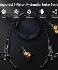 Kethvoz MTB hydraulic brake set, 4-piston calipers with front and rear levers and 180mm rotors