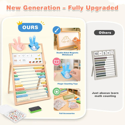 Straight Up Awesome Wooden Abacus For Kids Math Learning With Double Sided Magnetic Whiteboard and Finger Counting Frame, features accessories.