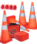 Five Pack 18 Inch Collapsible Traffic Cones With LED Night Lights For Safe Parking And Roadwork, Pop Up Hazard Cones
