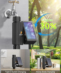 Solar Powered WiFi Sprinkler Timer With Rain Delay Manual And Automatic Modes, Alexa And Smart Life App Control on garden tap.