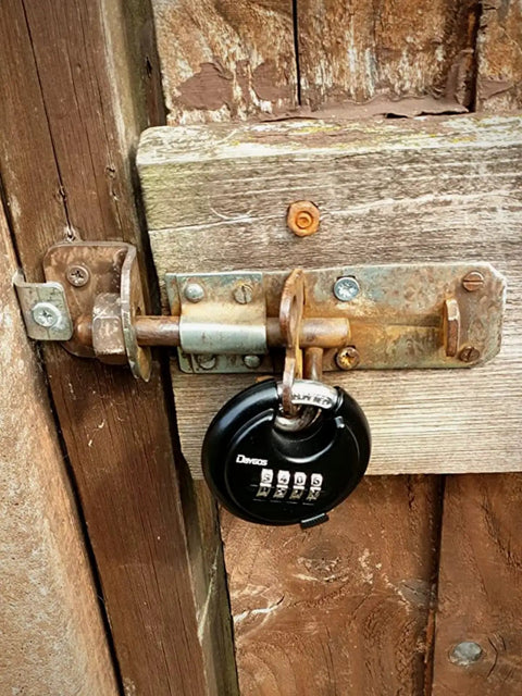 Rugged Outdoor Combination Disc Padlock With Four Digit Code Heavy Duty Weatherproof Rustproof Lock For Storage Units Gates Fences And Trailers Black Three Eighth Inch Shackle