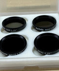 1.25 Inch Moon Filter Kit For Telescope With ND4 ND8 ND16 ND32 in packaging, four aluminum filters in foam case