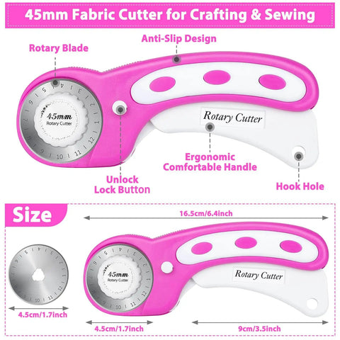 45mm Rotary Cutter Kit With Self Healing Cutting Mat And 2 Replacement Blades For Sewing, Quilting, Crafting And Fabric Cutting