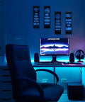 Glow In The Dark Gamer Wall Decals Four Piece Set Featuring Joystick Controller Stickers for boy bedroom, glowing in blue