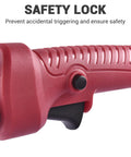 Close-up of safety lock on Electric Post Hole Digger Kit With 6 Inch And 12 Inch Auger Bits 1500W Powerhead Heavy Duty Digging Tool