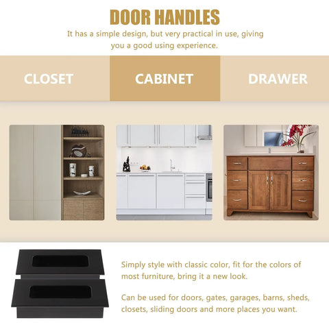 Image showcasing Black Aluminum Hidden Recessed Door Handles 2 Pack Concealed Cabinet Pulls for furniture and drawers.