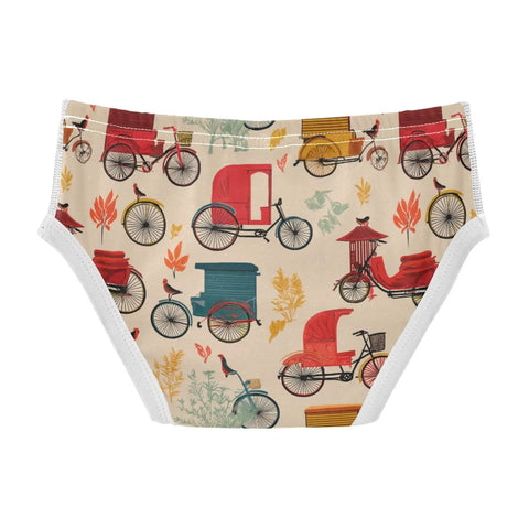 Fresh Duds Cotton Boys Briefs Featuring Classic Rickshaw Mobile Graphics For Active Toddler Guys, soft cotton, colorful bike print.