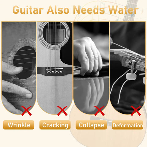 2 In 1 Acoustic Guitar Humidifier With Soundhole Cover, The Go To Humidity Hack For Dry Rooms, Stops Cracks And Warping, No Whistle, Fits Most Standard Sound Holes 4 To 4.3 Inches, Compact Travel Ready showing guitar damage examples