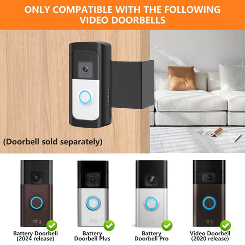 No Drill Anti Theft Video Doorbell Mount for Quick Setup in Apartments and Homes Works With Most Video Doorbells Indoors Or Outdoors Keeps Your Doorbell Safe From Theft Fits Doors From Point Six To Two Point Three Inches Thick Black installed on door