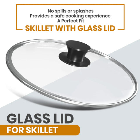Glass lid for 12 Inch Cast Iron Skillet With Lid Pre Seasoned Chef Pan For Indoor And Outdoor Cooking