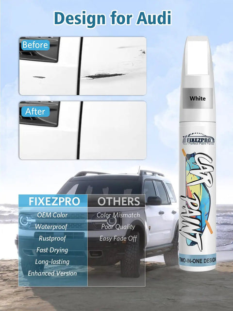 Audi Glacier White Metallic Touch Up Paint Kit LS9R 2Y Exact Color Match For Audi Models Scratch Chip Repair Pen image before and after