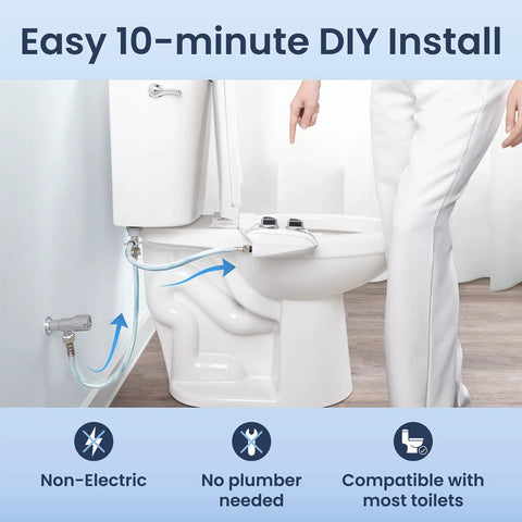 Neo 120 Plus Non Electric Bidet Attachment For Toilet Seat With One Nozzle installed in white bathroom