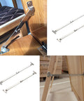 Heavy Duty Two Pack Folding Lid Support Hinges Built Tough Stainless Steel Brackets on furniture, showing various angles and installation.
