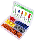 248 Piece Pro Grade Wire Connectors Set With Insulating Twist Caps And Spring For Grab And Go Quick Electrical Connections Color Coded Five Sizes In Grey Blue Orange Yellow Red in storage box